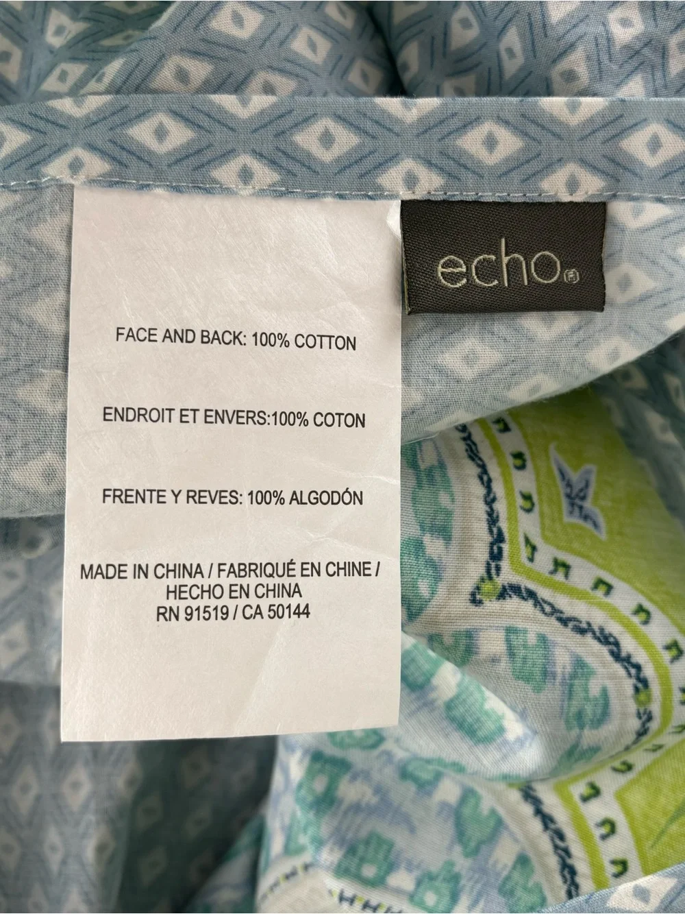 ECHO Design Duvet & Sham (2) set-“Sardinia” Paisley Print -Green & Blue F/Q